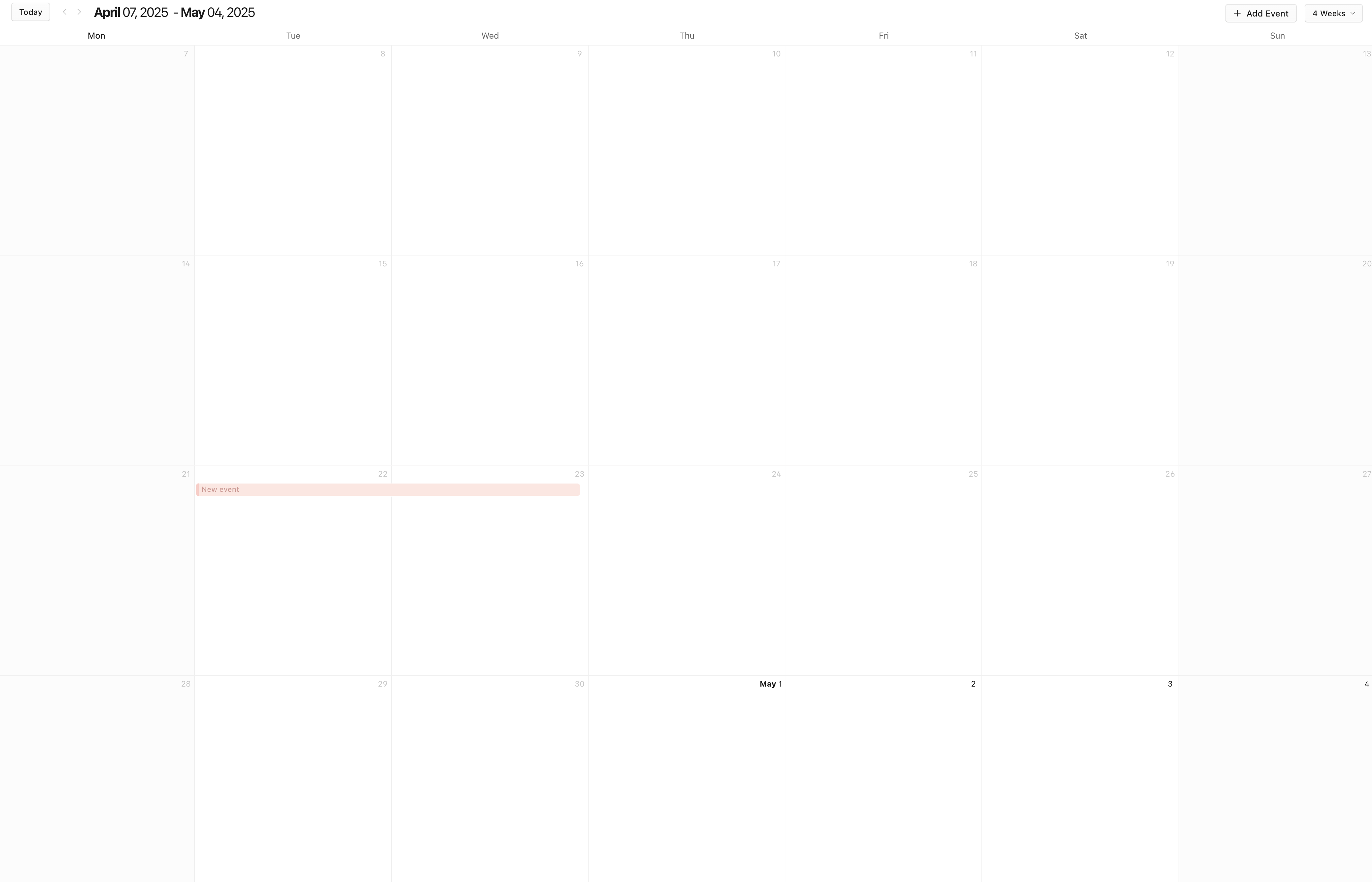 Week Based Calendar View